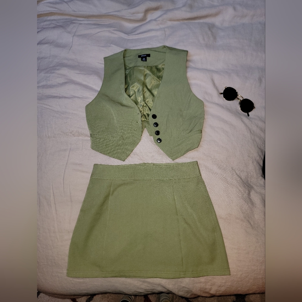 Nasty Gal Olive Mini Skirt and Vest